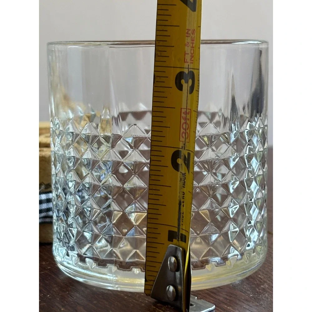Vintage Diamond Point Whiskey Glasses Set of 2 Clear Rocks Glass Barware 3.5in